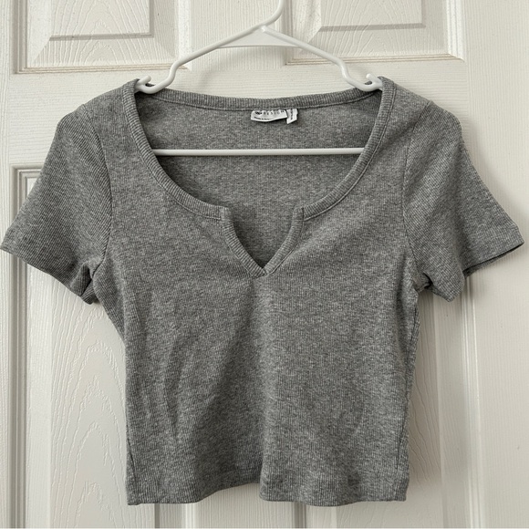 ASOS Grey Notch Neck Top - Picture 1 of 4